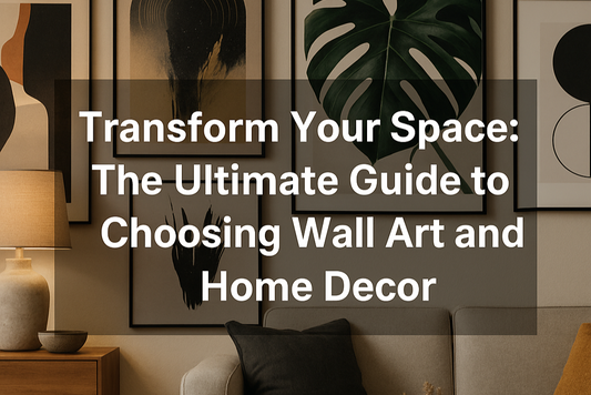 Stylish modern interior featuring a gallery wall with mixed-format artwork including canvas, metal, and acrylic prints.