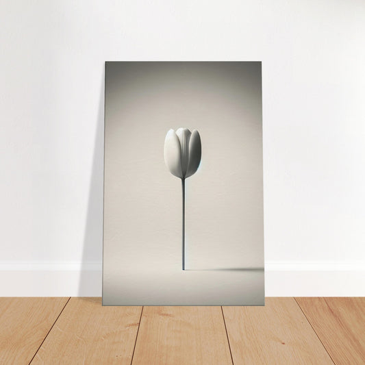 Minimalist canvas print of a single tulip with vibrant petals on a clean background