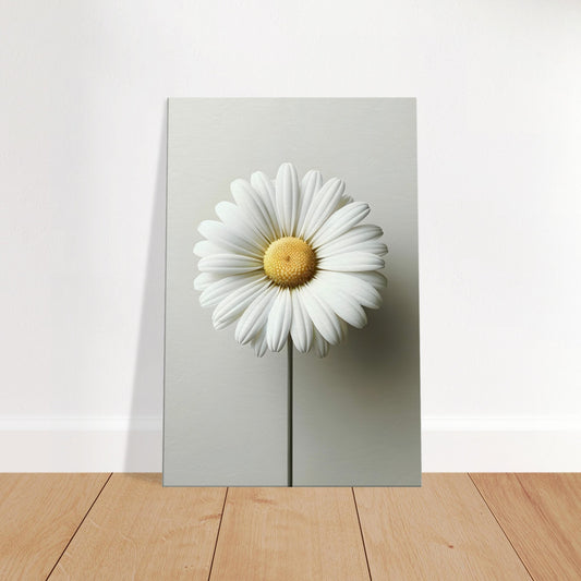 Minimalist sketch of a single daisy with white petals on a muted background