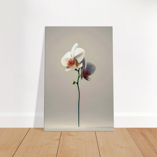 Minimalist canvas art of a single orchid flower with elegant petals on a neutral background