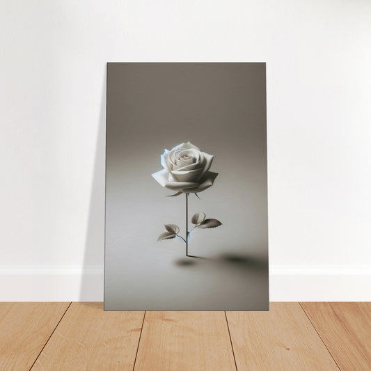 Minimalist canvas art of a single rose with soft petals on a neutral background