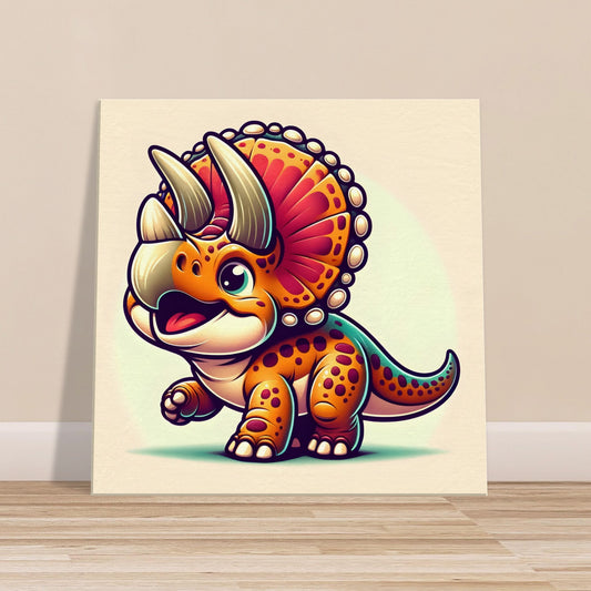 Cartoon-style vibrant Sinoceratops with ornate frill and horns showing a curious expression.