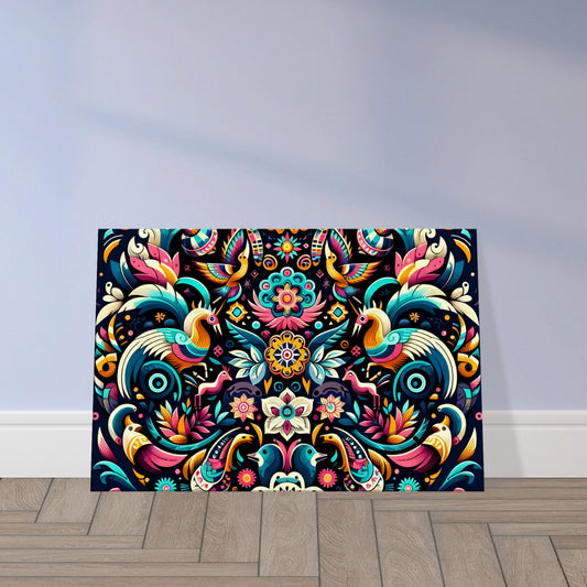 Jungle-themed artwork featuring colorful animal motifs and organic patterns inspired by tropical nature.