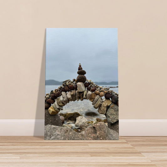 Balancing Rocks by the Sea – Canvas Wall Art with Stacked Stones and Ocean Shore