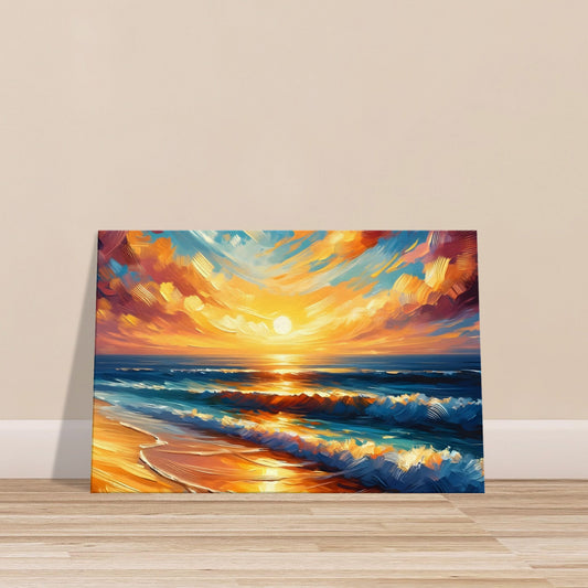 Brushed Gentle Waves at Sunset – Canvas Wall Art of Ocean Sunset and Gentle Waves