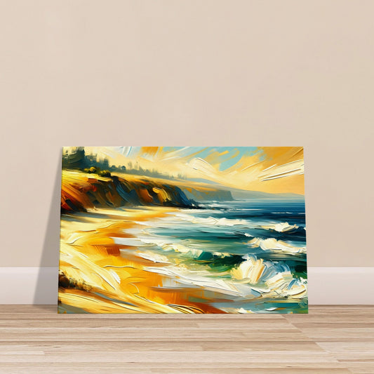 Brushed Golden Beach Escape – Canvas Wall Art of Textured Beach and Ocean Scene