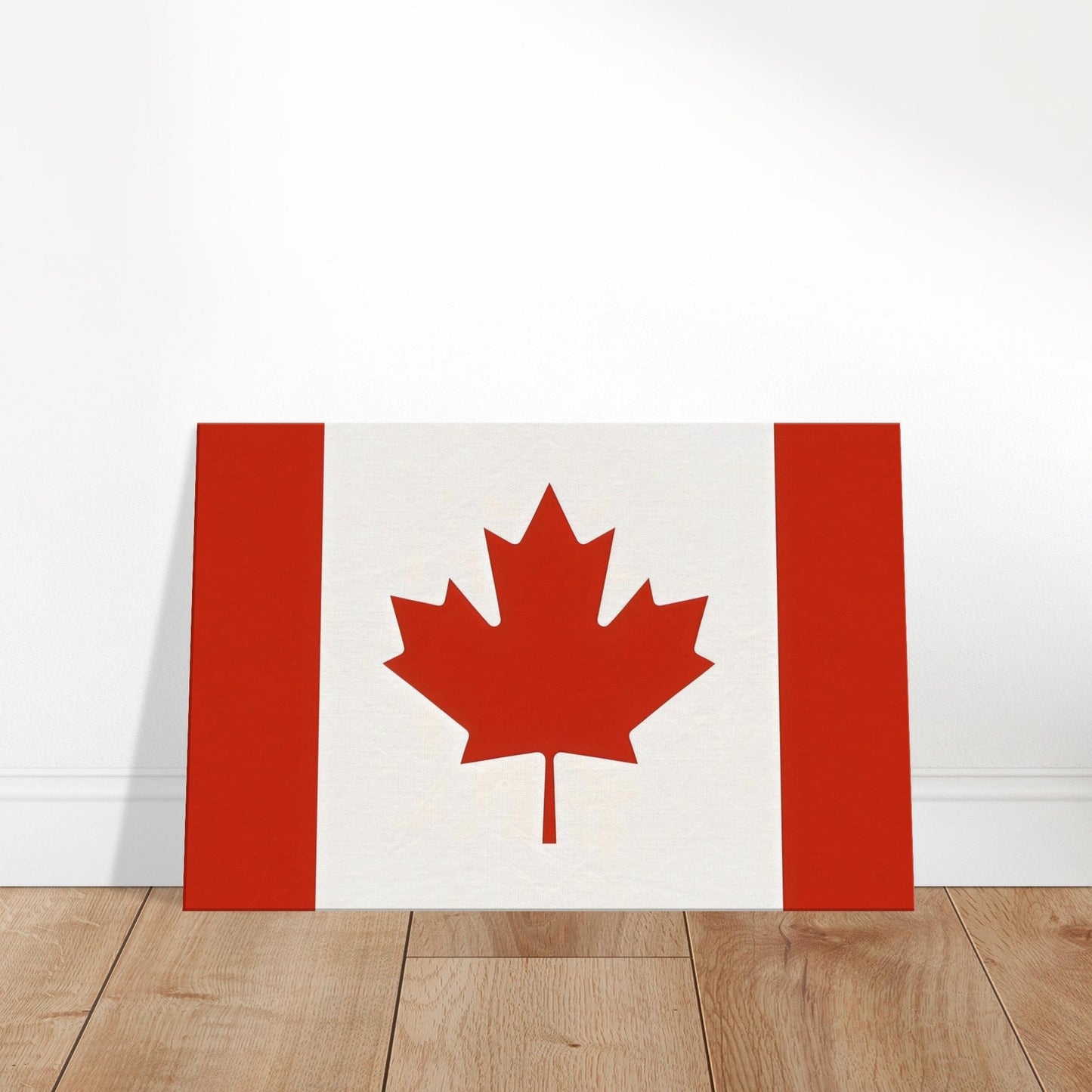 Luxury canvas print of the Canada flag featuring a red maple leaf on a white field with red borders, landscape orientation.