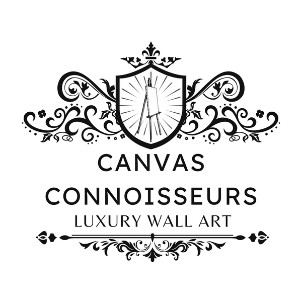 Logo of Canvas Connoisseurs with decorative elements on a white background