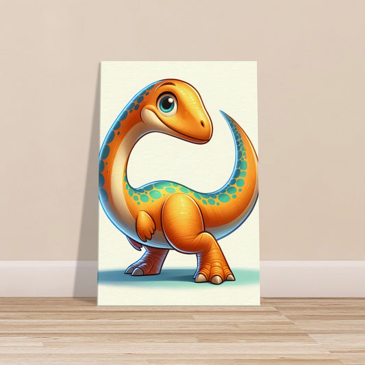 Cartoon-style Gallimimus in lively colors with a playful stance and curious expression.