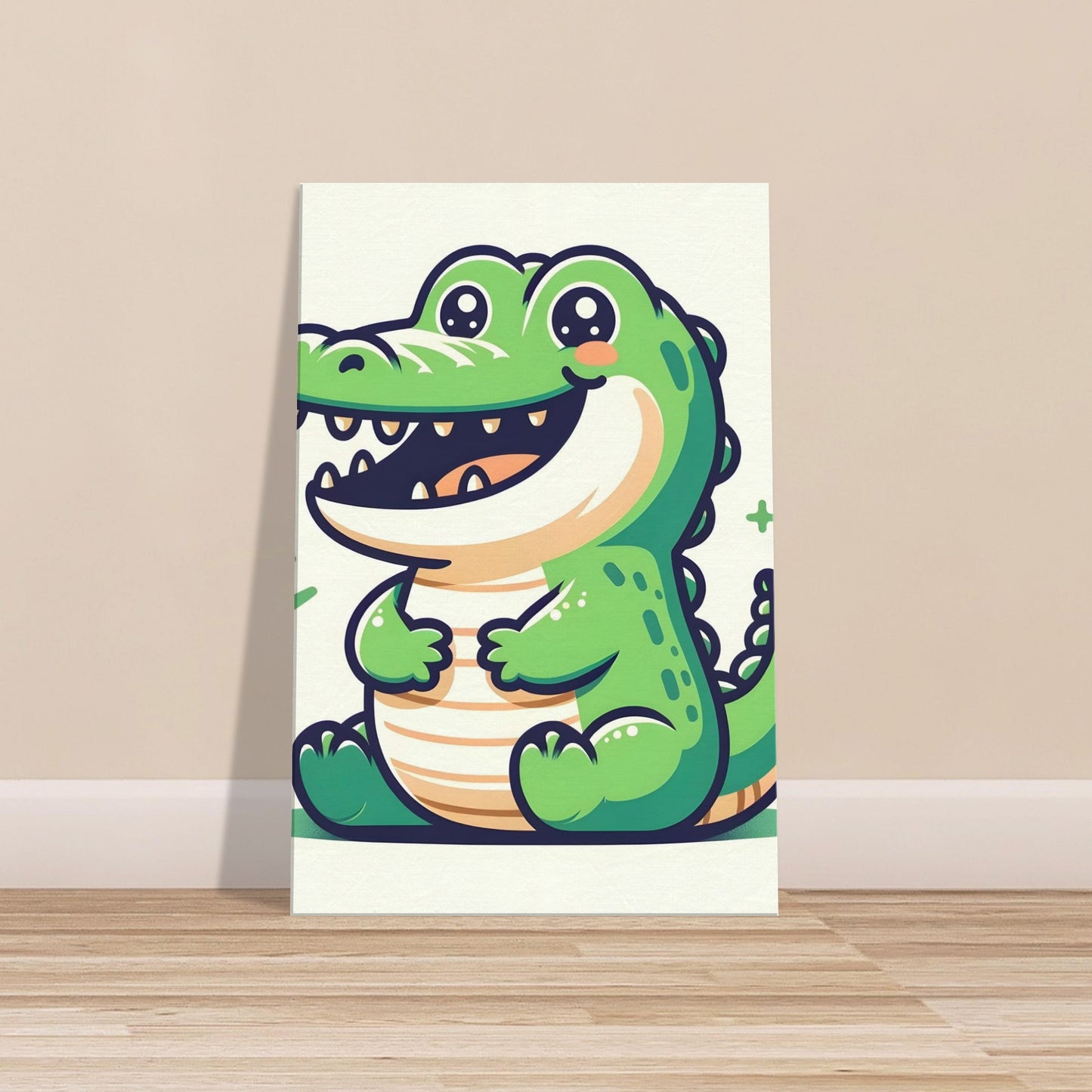 Cartoon-style grinning crocodile in vibrant colors on a fun canvas print.