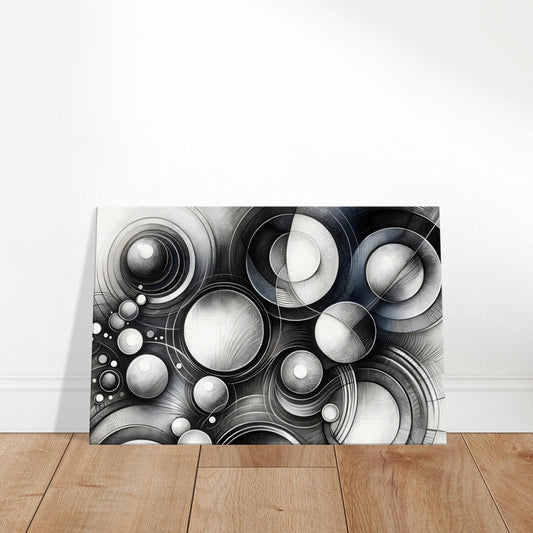 Grayscale abstract canvas featuring soft, concentric circular shapes arranged to create a calming and balanced composition.