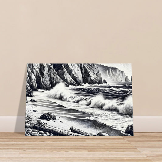 Coastal Cliffside Sketch – Black and White Canvas Wall Art of Cliffs and Ocean