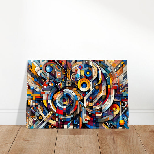 Abstract artwork featuring colourful circular shapes arranged in an asymmetrical, dynamic composition.