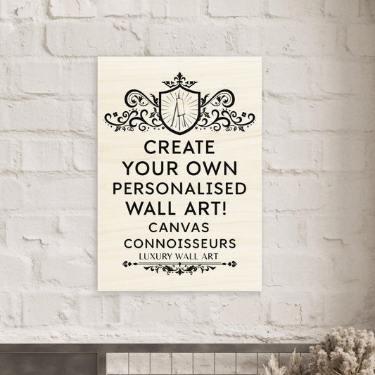 Custom photo print on FSC-certified birch wood with matte finish and visible wood grain, ideal for personalized rustic wall art.