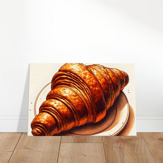 Canvas art depicting a flaky, golden croissant with delicate layers and spiral shape.