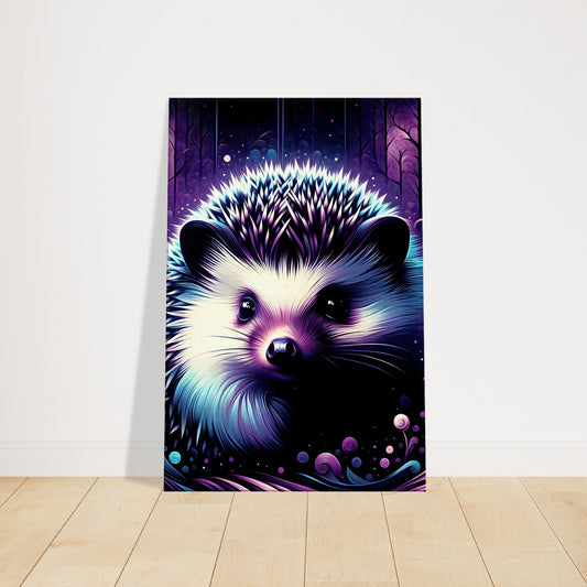 Pop art style canvas print of a hedgehog with deep purple and midnight blue hues creating a mysterious effect.
