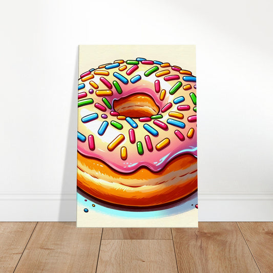 Canvas art depicting a glazed doughnut with colorful sprinkles and glossy texture.