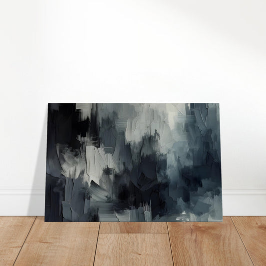 Abstract wall art featuring dark gray brushstrokes in varied thicknesses, creating a textured, moody composition.