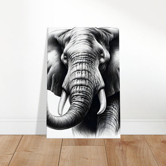 Pencil sketch of an elegant elephant with detailed skin texture and prominent tusks.