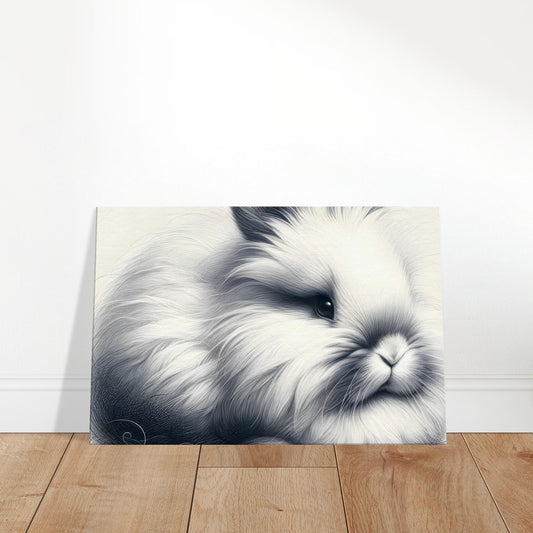 Canvas print of a delicate pencil sketch of a gentle bunny with fluffy fur and attentive eyes.