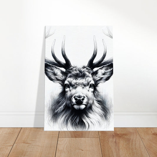 Pencil sketch of a gentle deer with detailed antlers and serene expression.