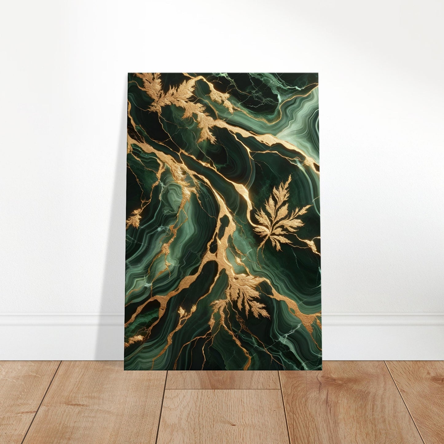 Forest green marble wall art with striking gold veining and a polished finish for a rich, elegant, nature-meets-luxury look.