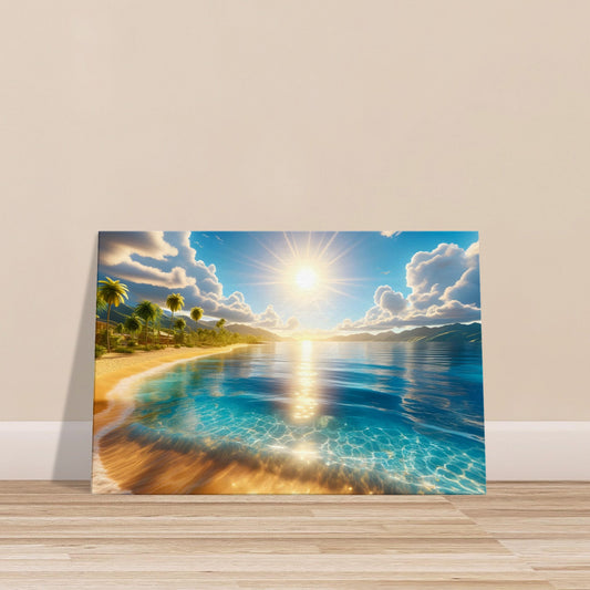 Golden Sandy Beach – Canvas Wall Art with Palm Trees, Sun, and Turquoise Sea