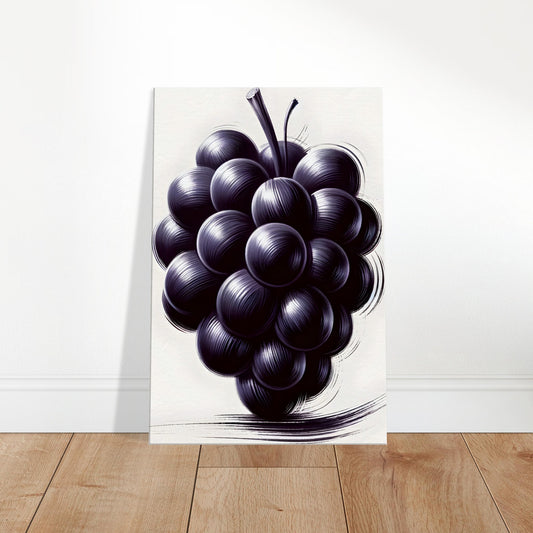 Canvas wall art featuring a detailed monochrome cluster of grapes with dynamic light and shadow. Perfect for dining rooms and minimalist décor.