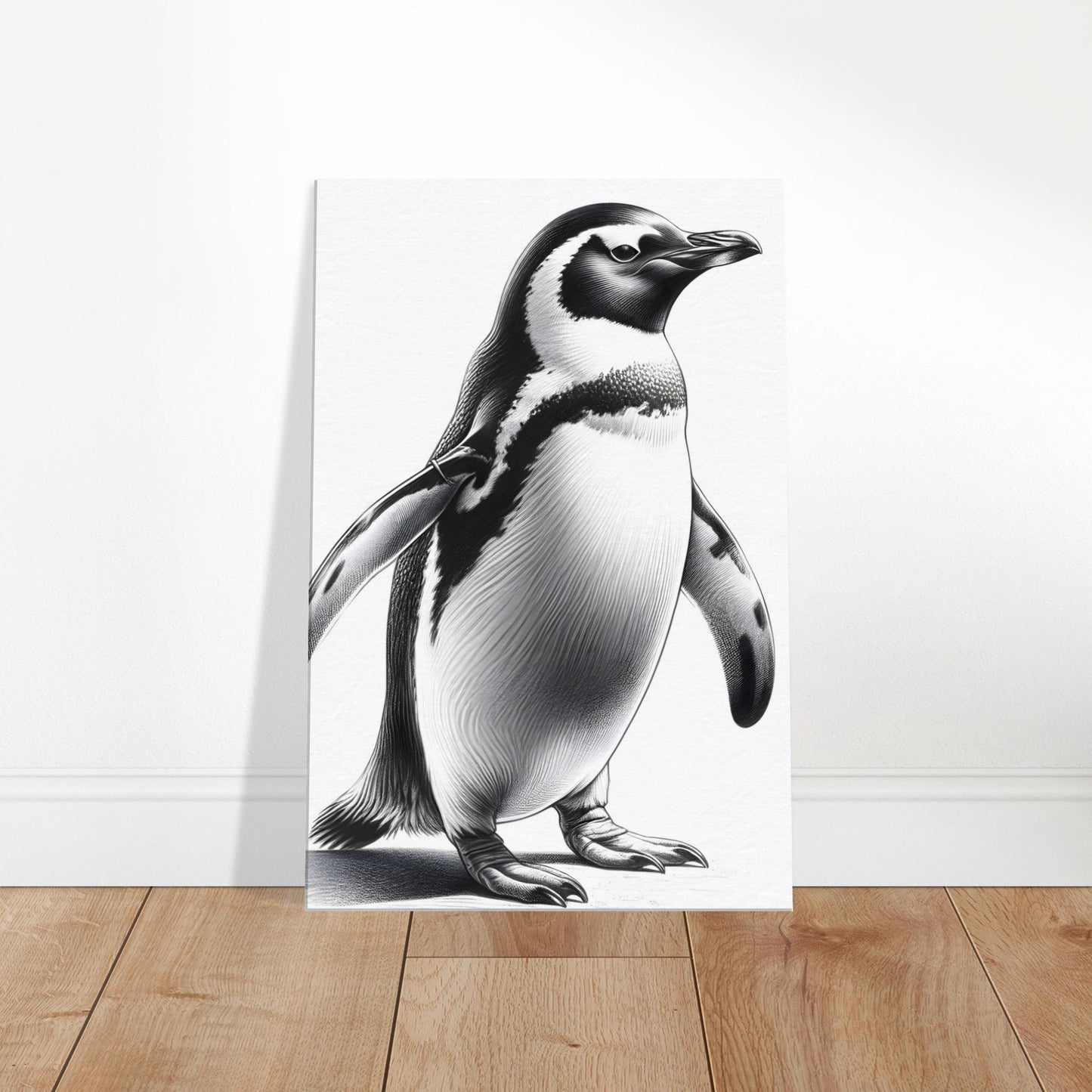 Pencil sketch of a graceful penguin with sleek contours and detailed shading.