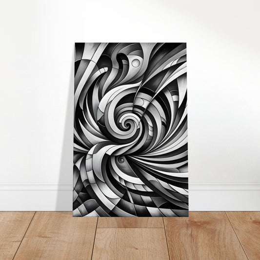 Abstract grayscale canvas featuring fluid, swirling curves and tonal gradients that create the illusion of depth and motion.