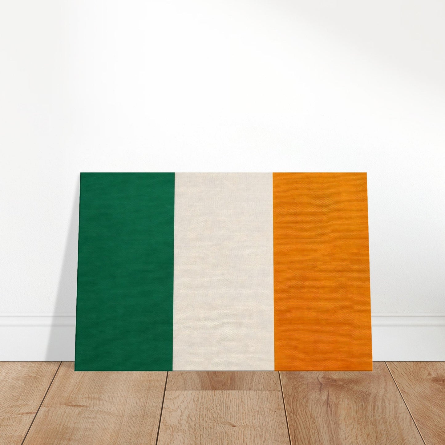 Luxury canvas print of the Ireland flag featuring green, white, and orange vertical bands in landscape orientation.
