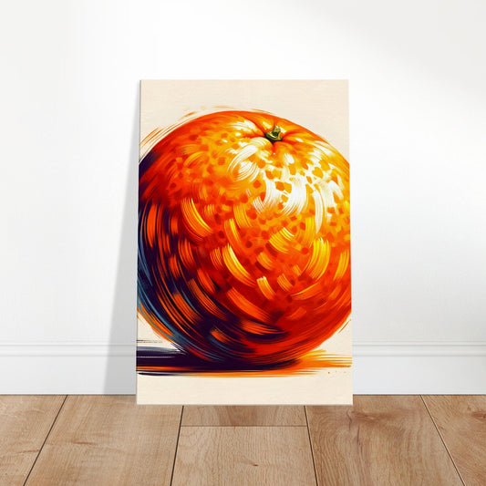 Canvas art depicting a sun-ripened orange with vibrant, dynamic strokes and warm colors.