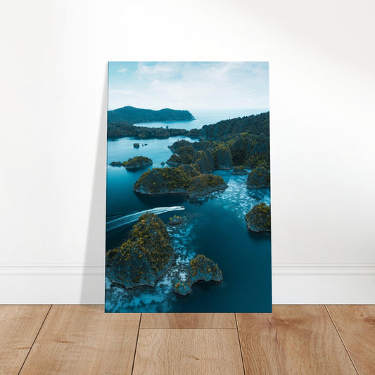 Aerial view of winding rivers cutting through dense tropical jungle, with rich green foliage and blue water channels.