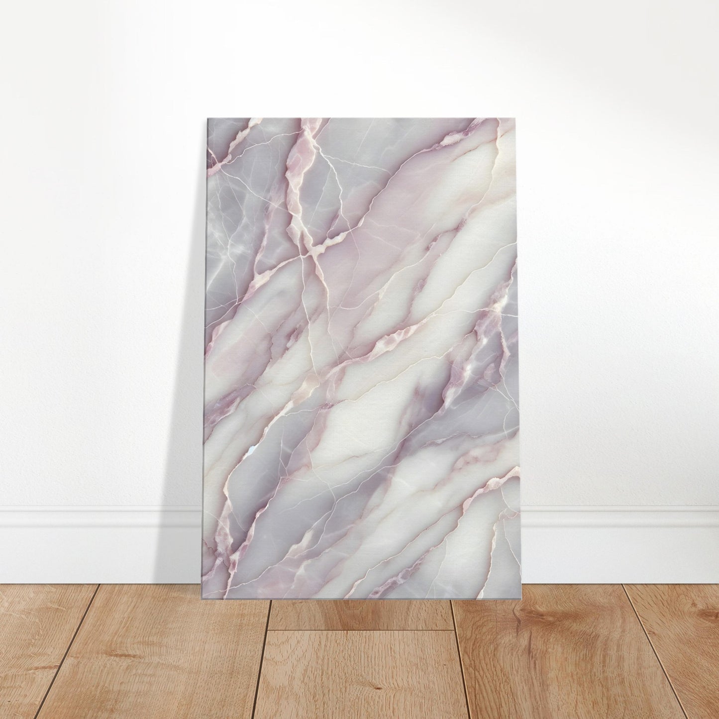 Lavender marble wall art with soft white and silver veining and a polished finish for a delicate, elegant look.
