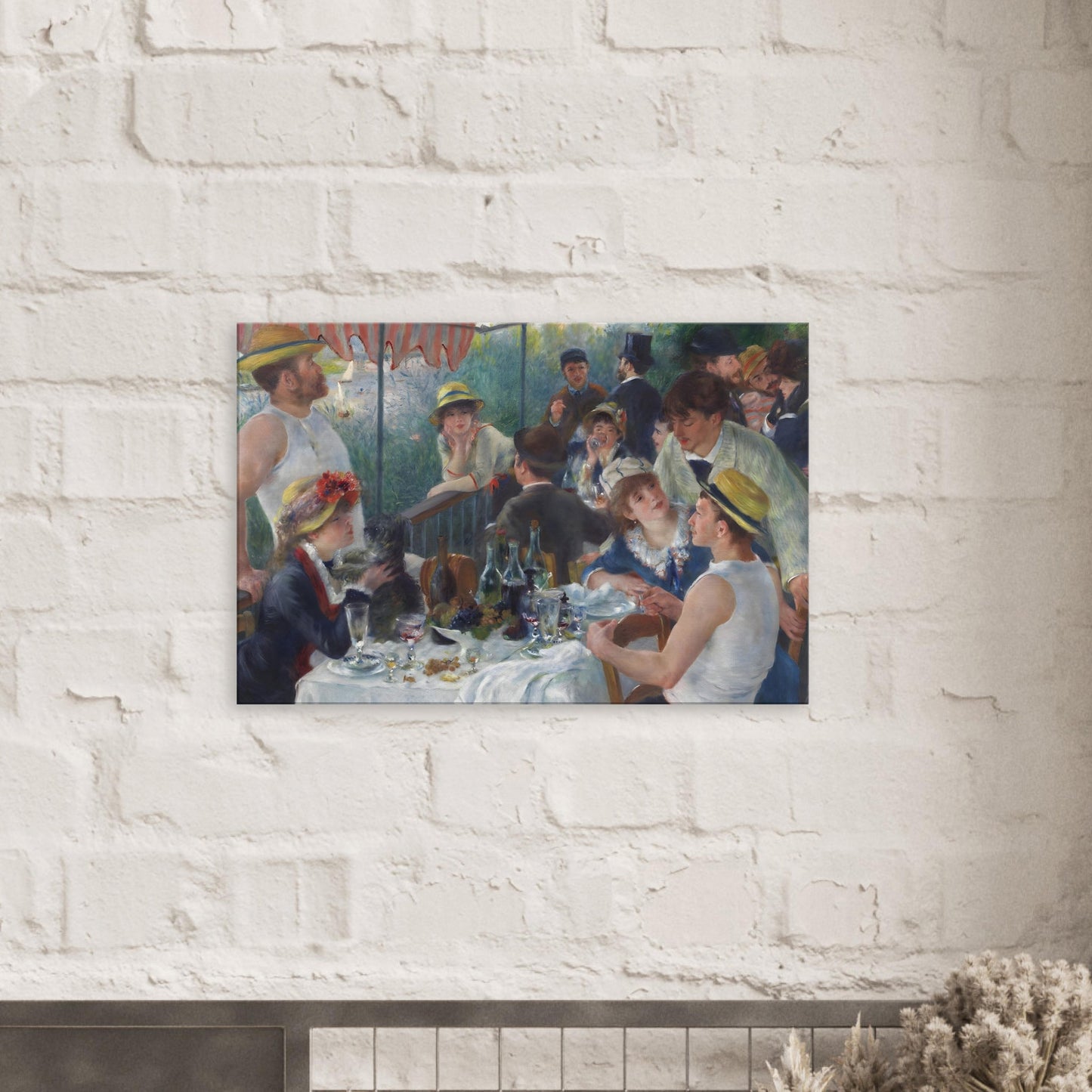 Canvas art reproduction of Renoir’s Luncheon of the Boating Party, depicting friends dining by the Seine with vibrant colors and soft Impressionist brushwork.