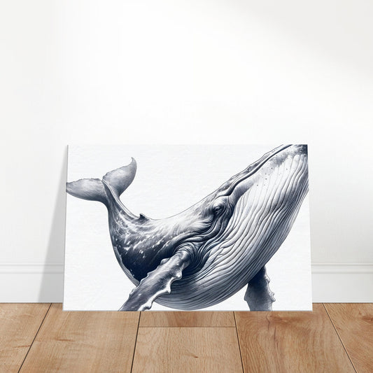 Pencil sketch of a magnificent whale with textured skin gliding gracefully through deep ocean waters.