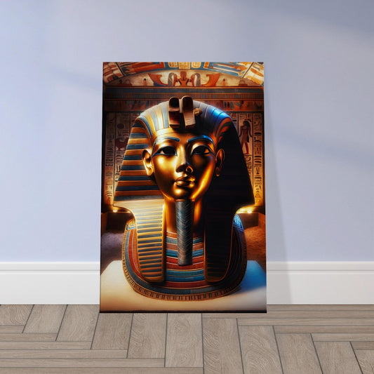 Ancient Egyptian ceremonial funerary mask with gold, lapis lazuli, and carnelian, featuring a serene and symbolic expression.