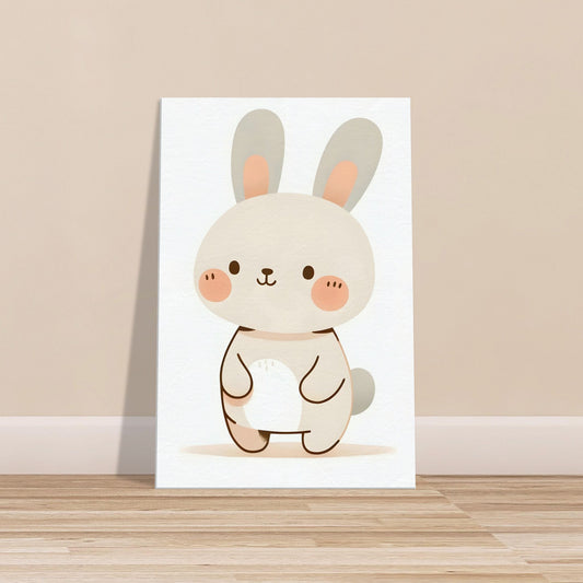 Canvas print of a cute cartoon bunny standing peacefully in soft pastel colors.