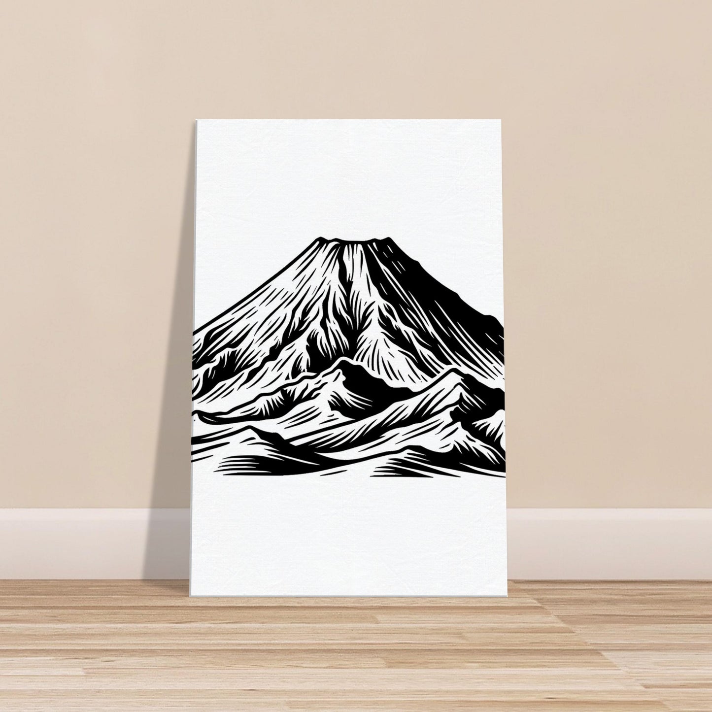 Minimalistic Volcanic Mountain Sketch – Black and White Line Art of a Volcanic Mountain