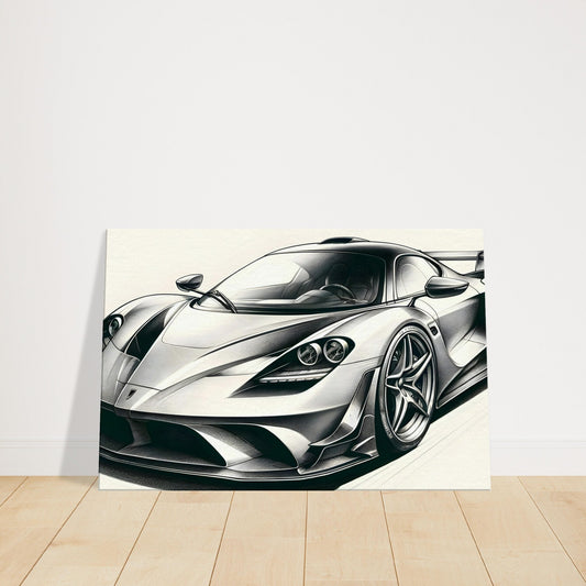 Pencil-style sketch of a modern supercar with aerodynamic curves and sleek silhouette.