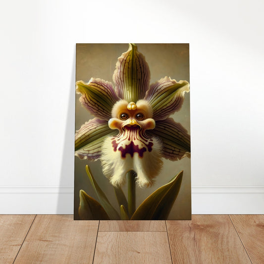 Realistic artwork of the Monkey Face Orchid showing petals with facial-like features in natural tones and fine detail.