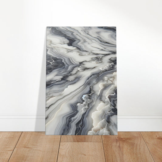 Diagonal-flowing marble veins in a monotone color palette of white, gray, or black on a minimalist wall art background.