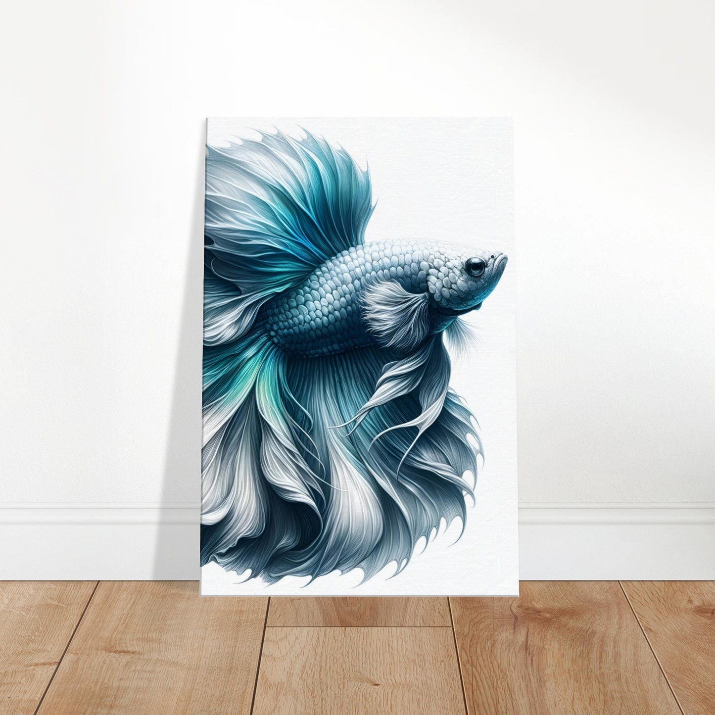 Pencil sketch of a mystical Betta fish with flowing fins against a softly rendered underwater background.