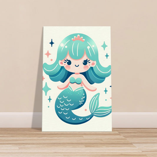 Minimalist cartoon mermaid in vibrant colors on a plain white background.