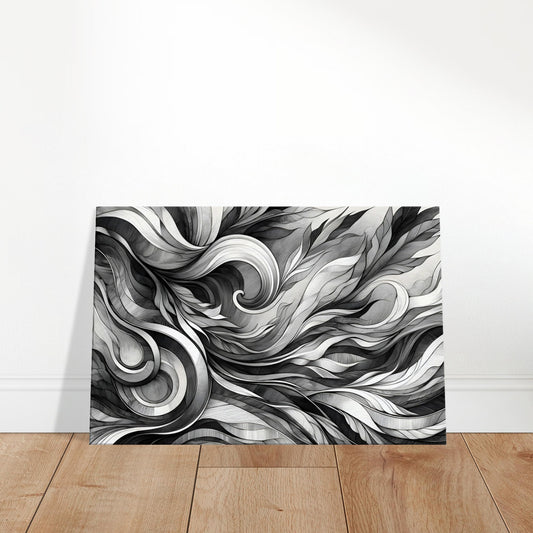 Black and white abstract pencil sketch featuring flowing, curved lines and soft organic shapes that evoke the natural movement of water or wind.