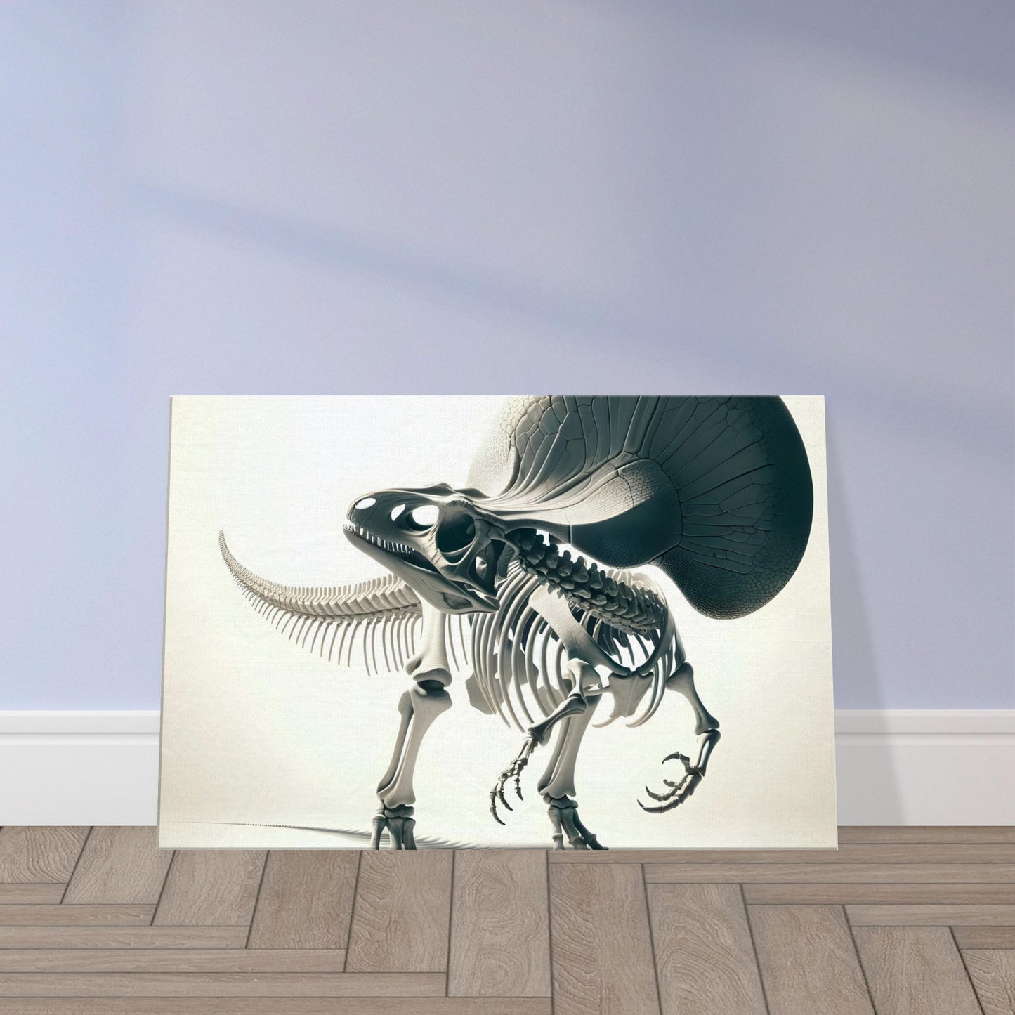 Illustration of a Pachycephalosaurus skeleton focusing on its domed skull and upright bipedal stance, with labelled features.