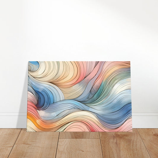 Abstract canvas featuring soft pastel colours and flowing lines evoking calm and tranquillity.