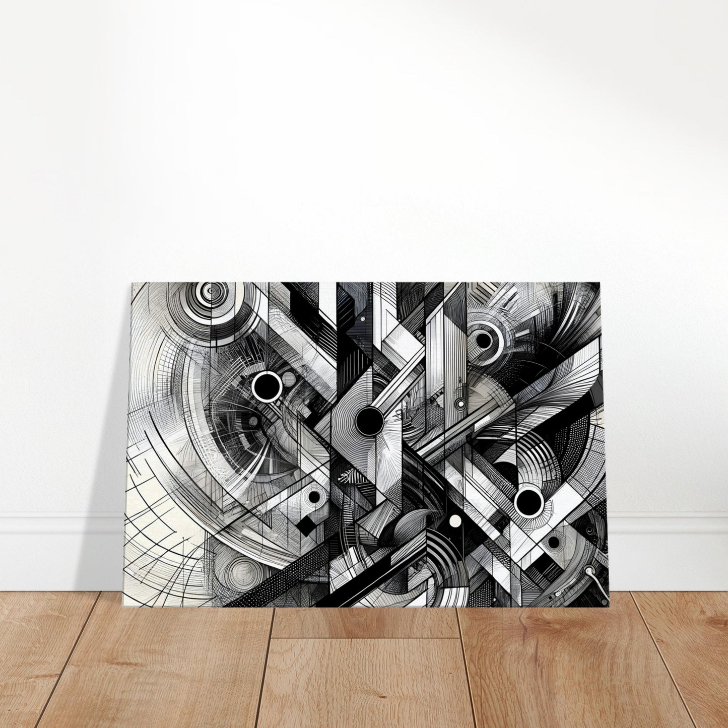 Black and white abstract geometric sketch with layered shapes and shading, creating depth and dynamic visual structure.