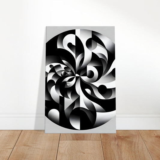 Monochrome abstract art with flowing curved shapes and layered shadows, creating optical depth and a modern minimalist aesthetic.