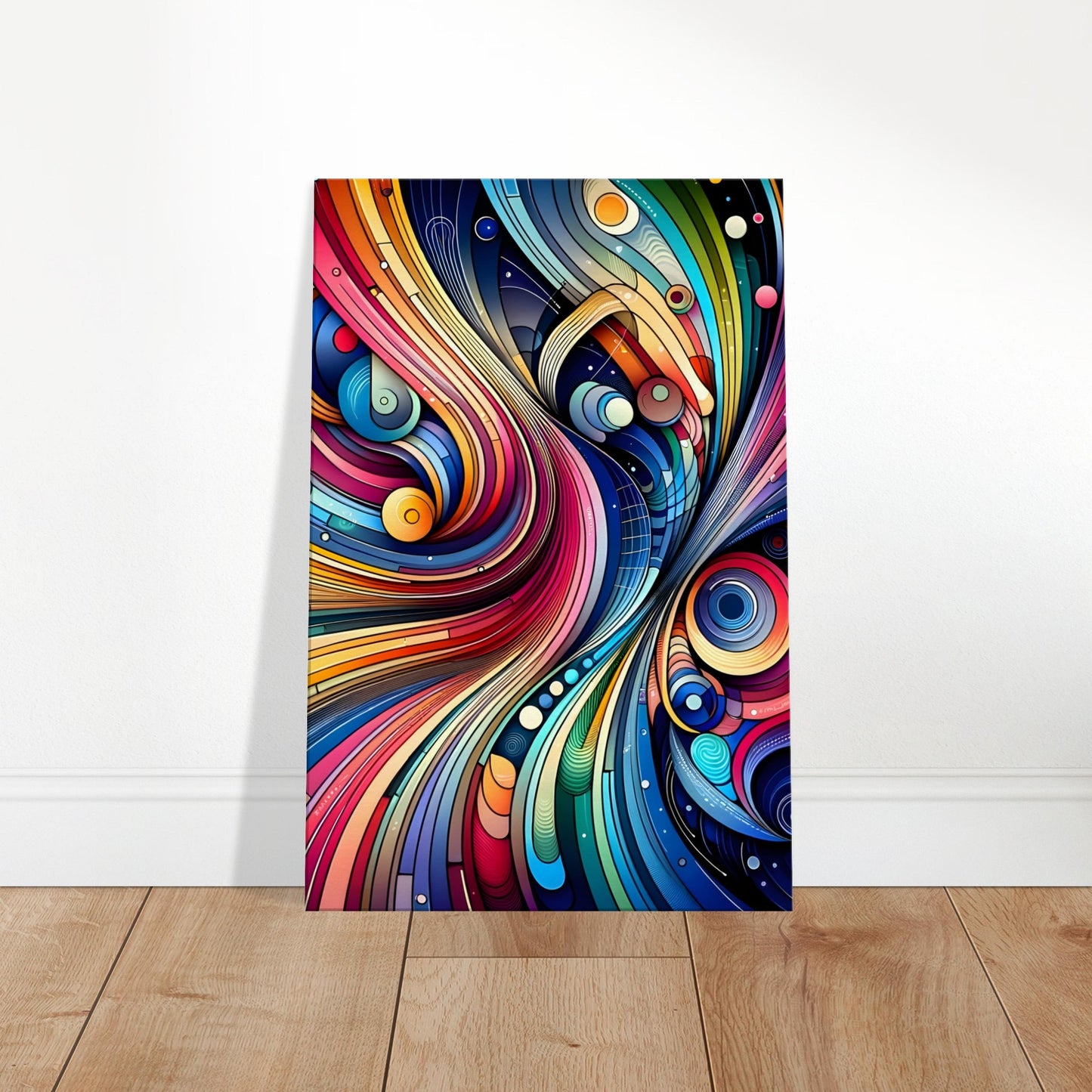 Abstract canvas featuring a dynamic cascade of blended colours in a swirling, waterfall-like pattern.